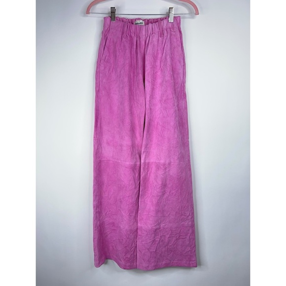 Zadig & Voltaire Pink Leather Pants Parfait Crinkled Suede Wide Leg Colorful XS - Picture 1 of 15